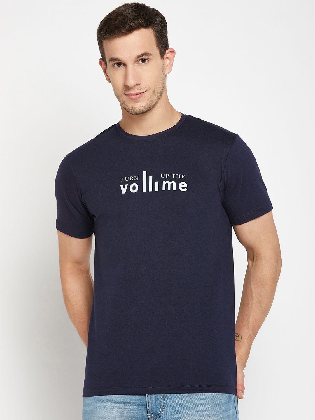 mast & harbour navy blue typography printed pure cotton t-shirt