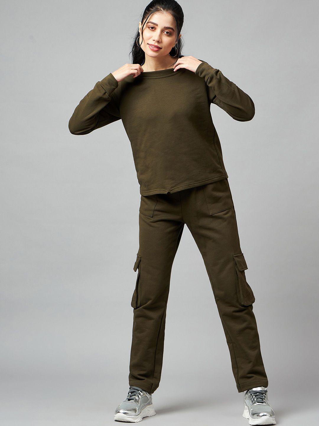 mast & harbour olive green pure cotton sweatshirt with trouser