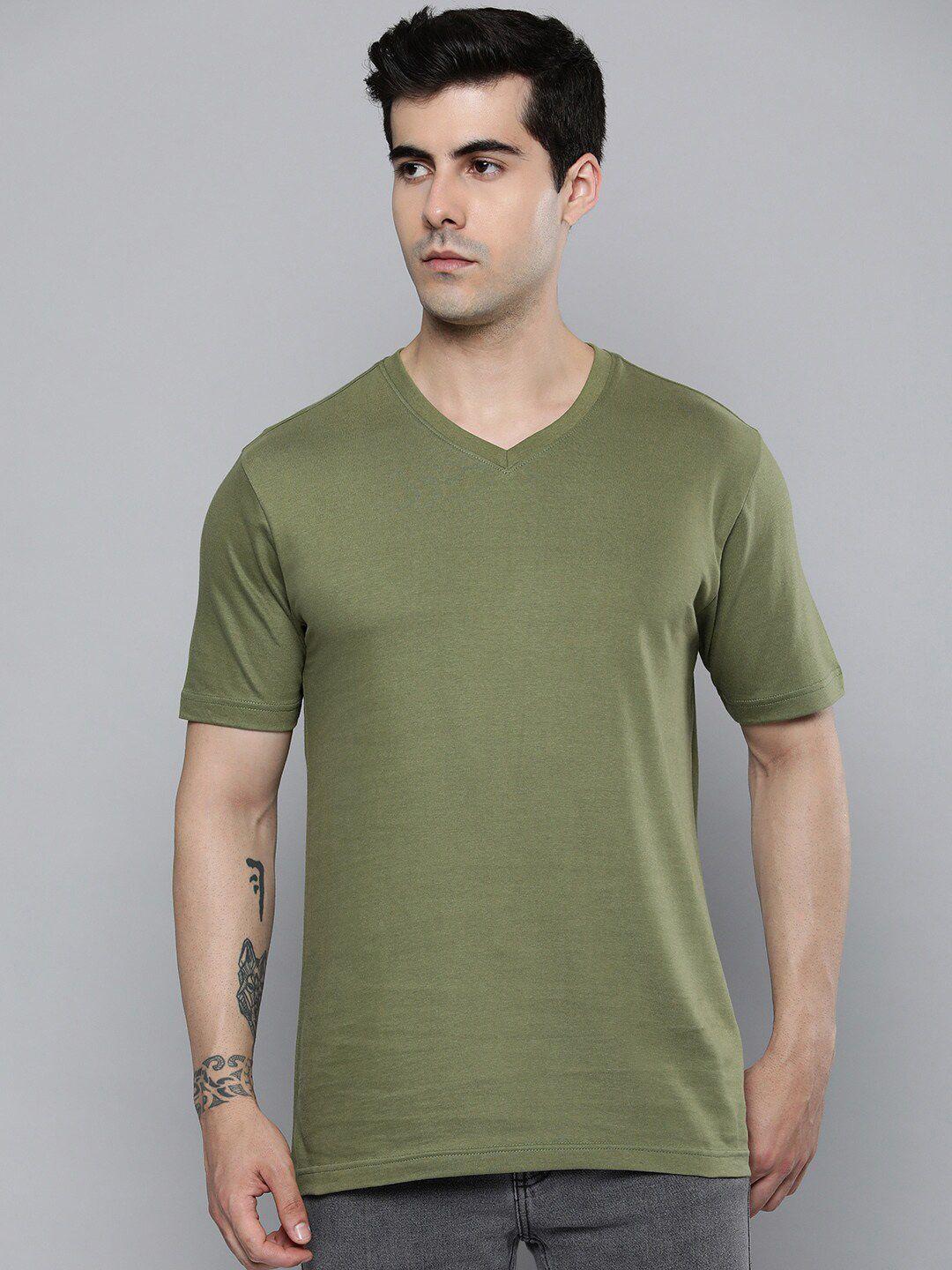 mast & harbour olive green v-neck cotton regular t-shirt