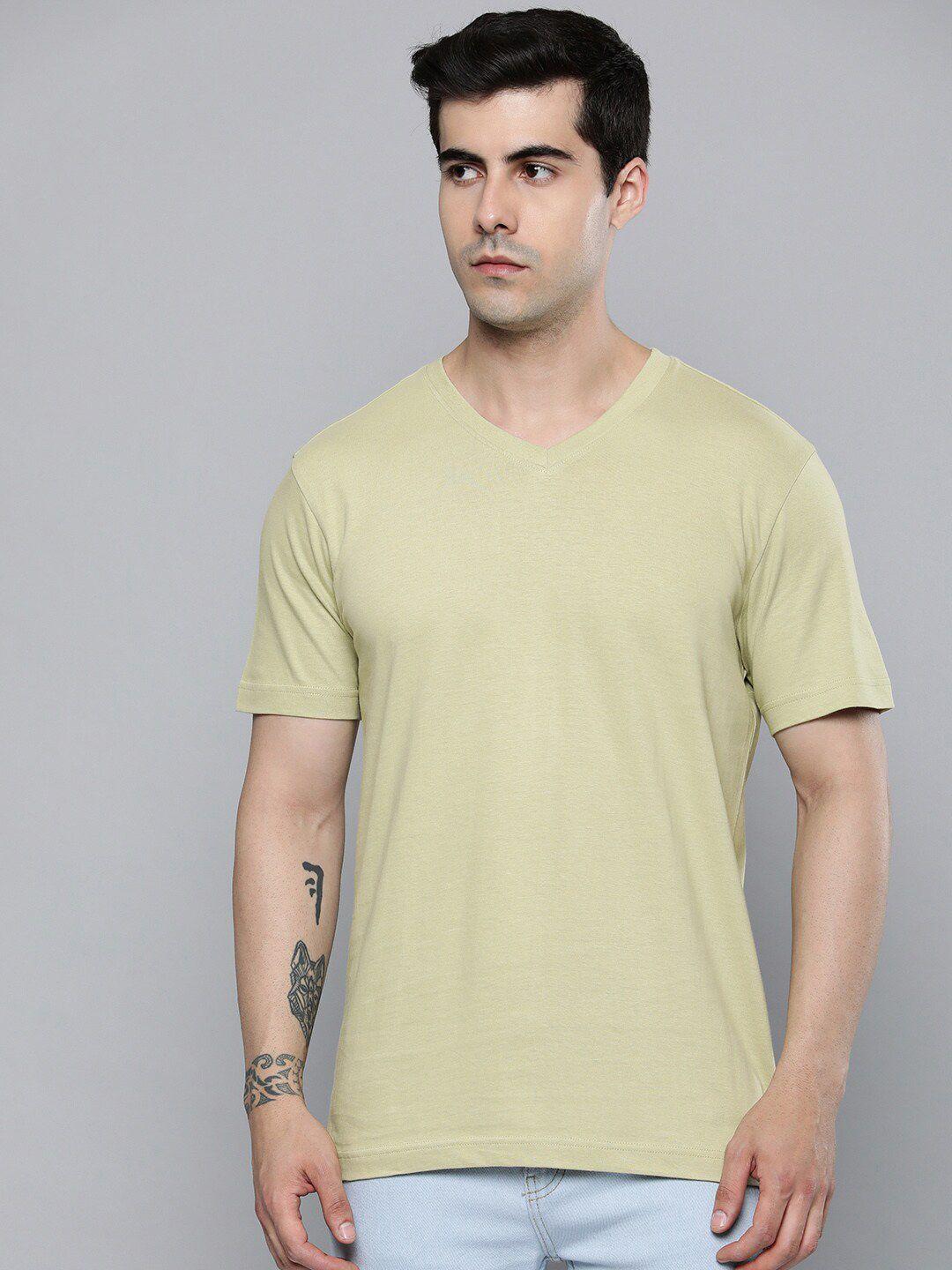 mast & harbour olive green v-neck regular fit cotton t-shirt