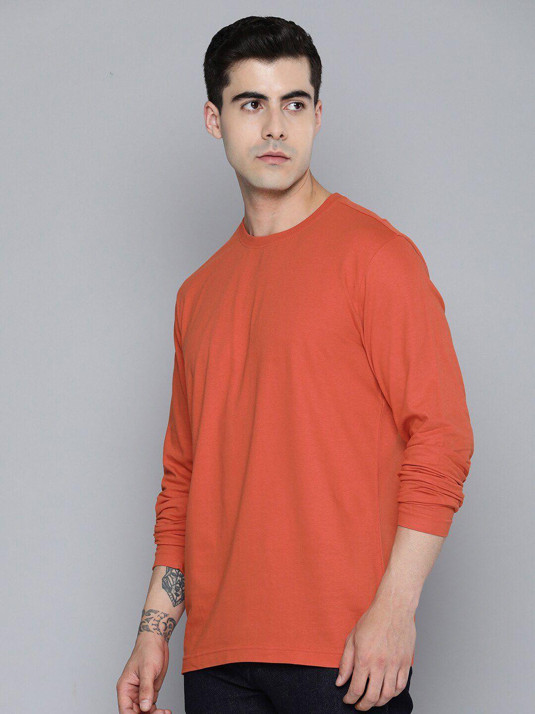 mast & harbour orange round neck cotton regular t-shirt