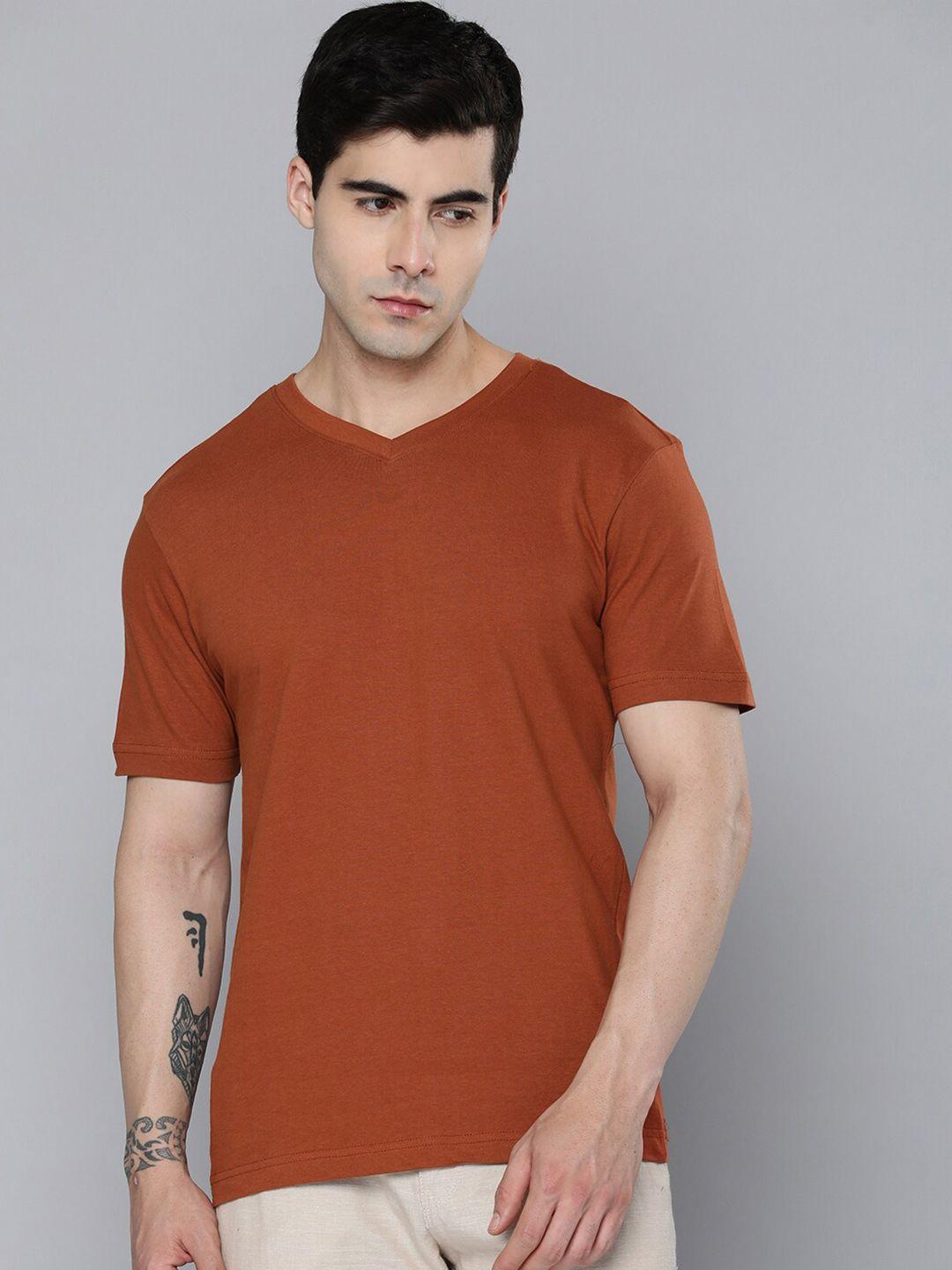 mast & harbour orange v-neck cotton regular t-shirt