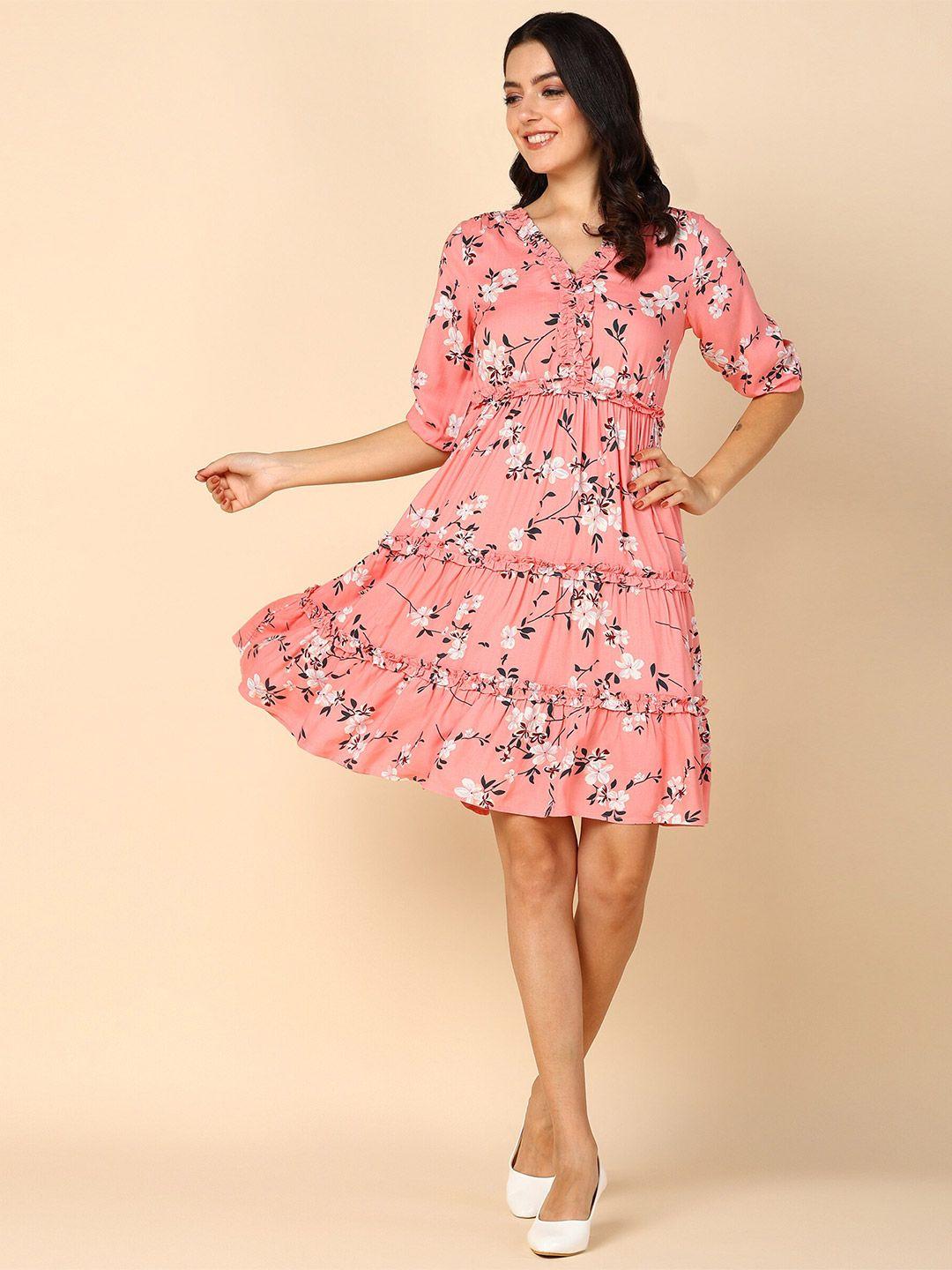 mast & harbour peach & white floral print fit & flare dress