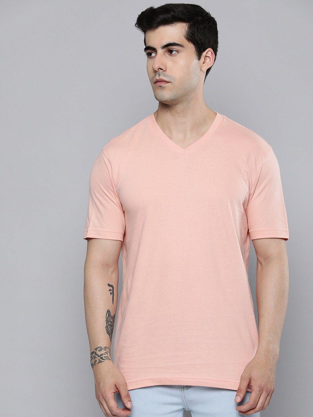 mast & harbour peach coloured v-neck cotton t-shirt