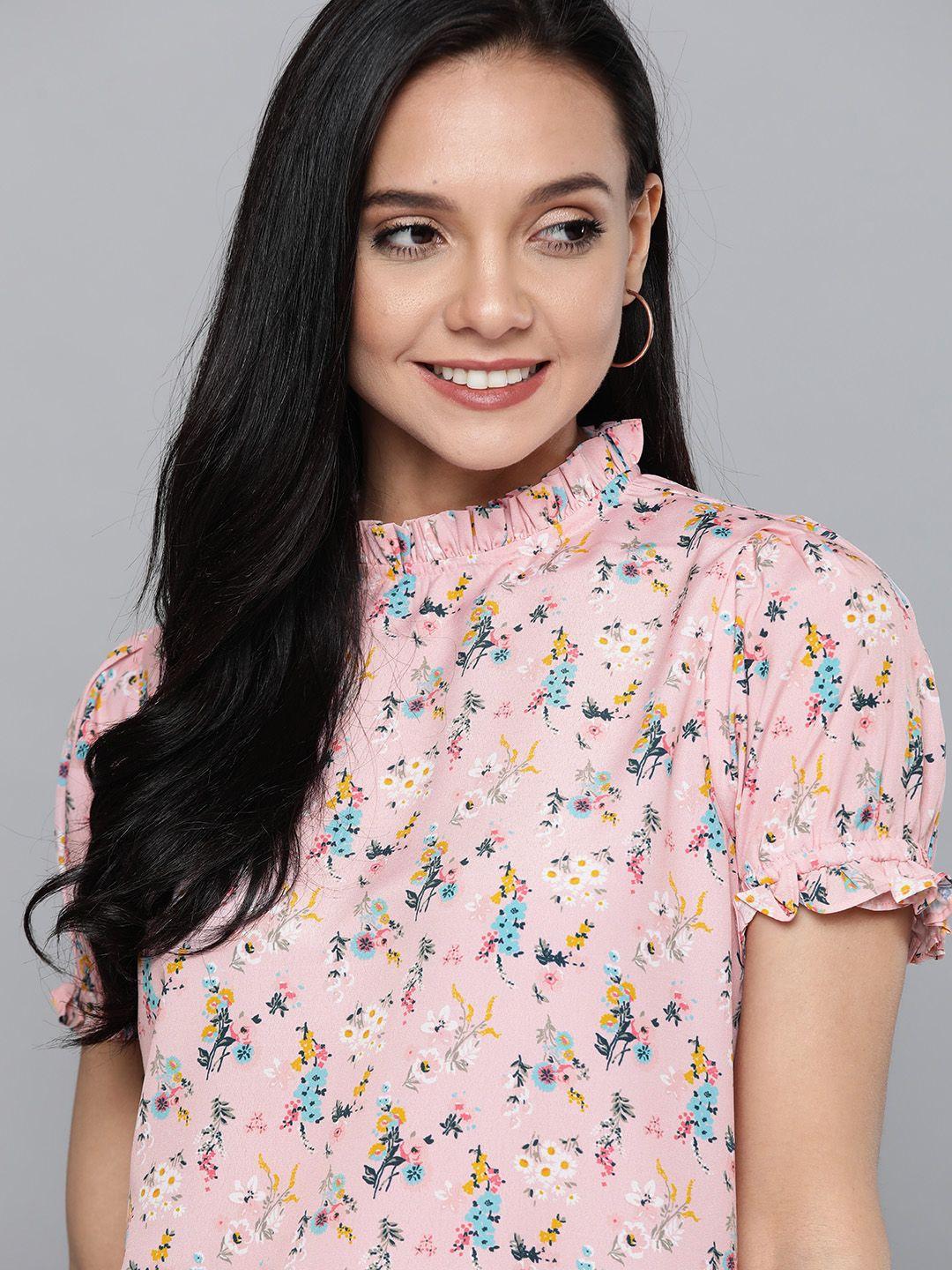 mast & harbour pink & blue floral print top