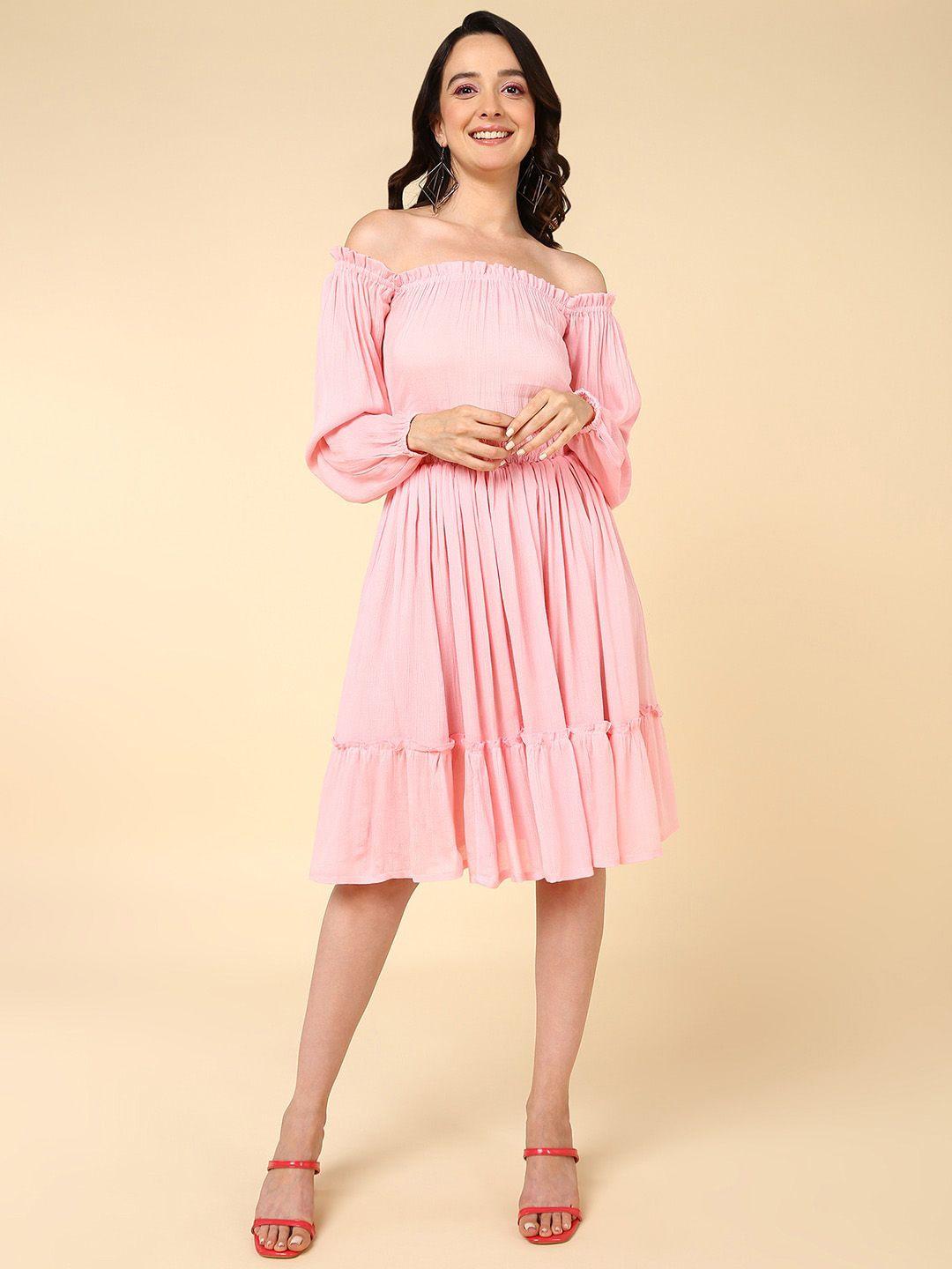 mast & harbour pink off-shoulder fit & flare dress