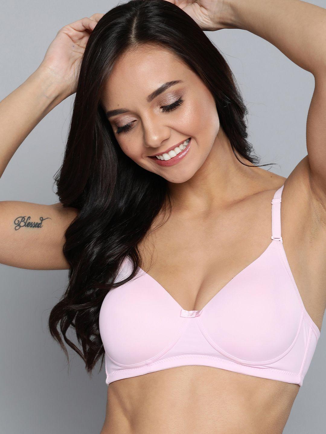 mast & harbour pink solid non-wired lightly padded t-shirt bra mnh-bra-drms-049a