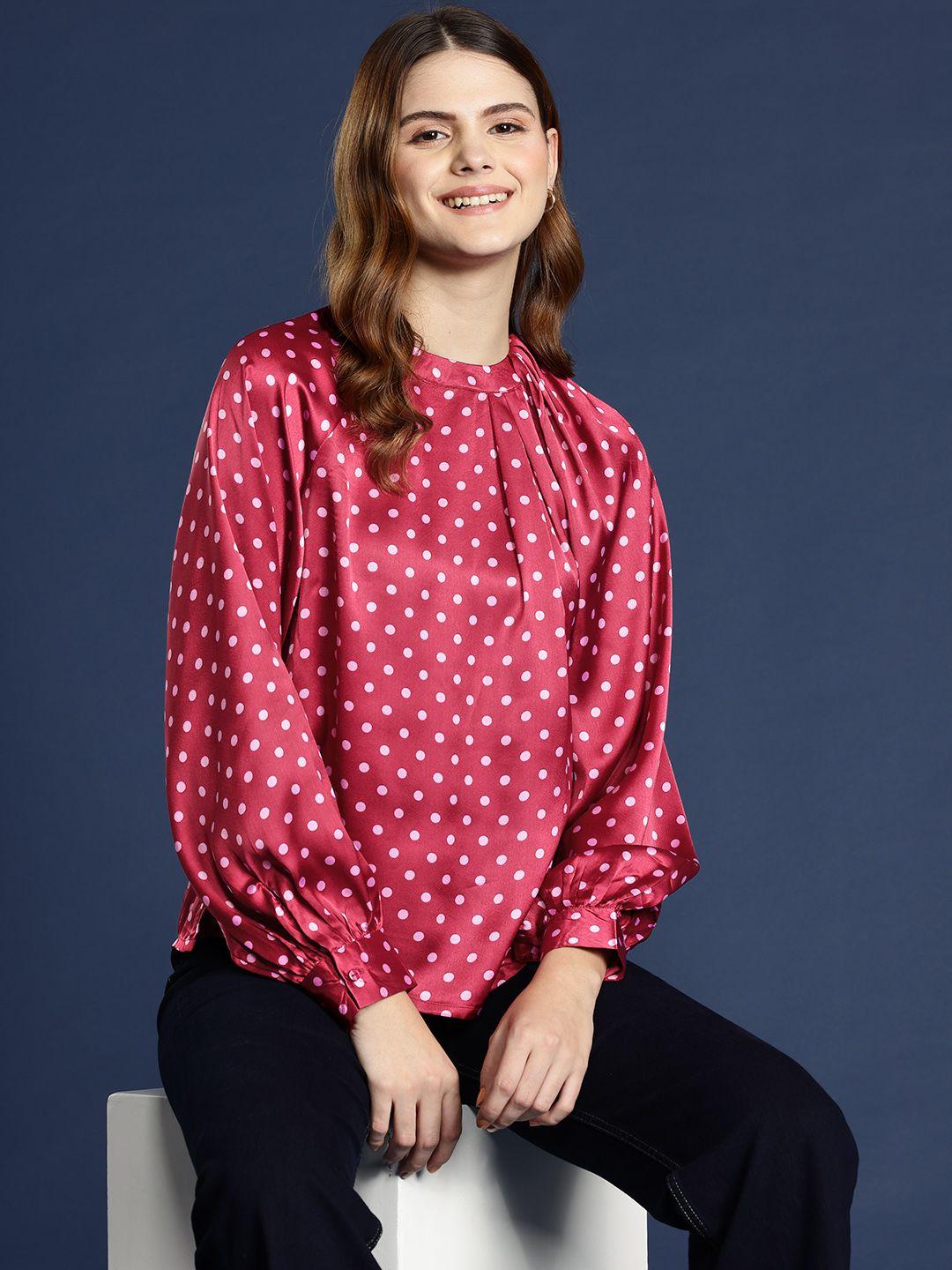 mast & harbour polka dot print satin-finish top