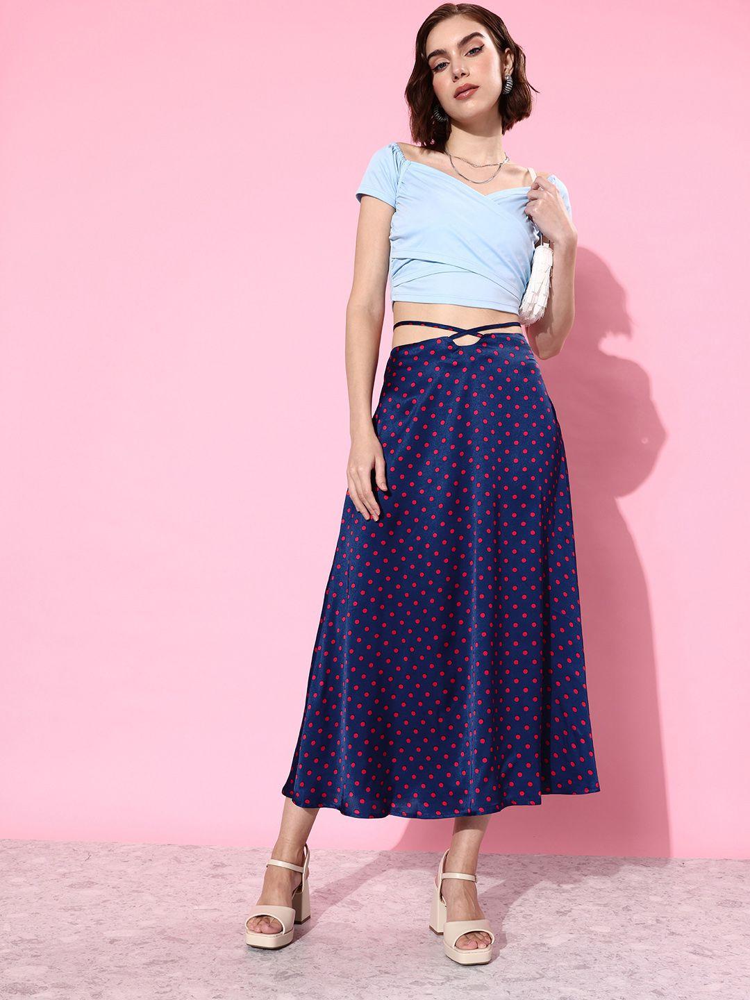 mast & harbour polka dots printed august-optimistic autumn-knots & bows midi a-line skirt