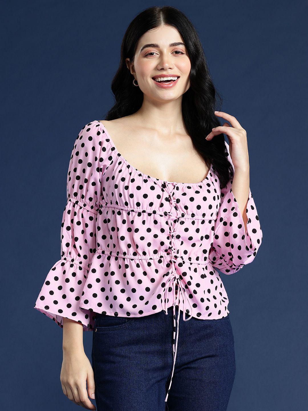 mast & harbour polka dots printed scoop neck tiered top