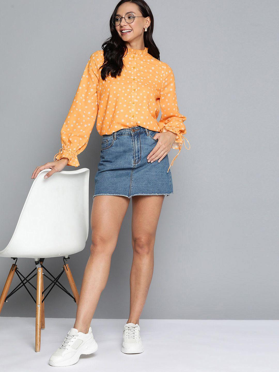 mast & harbour printed puff sleeve shirt style top