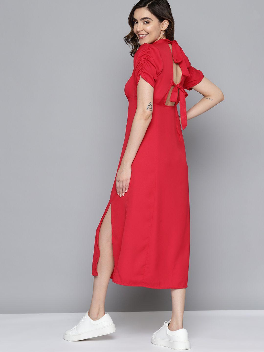 mast & harbour puff sleeve a-line midi dress