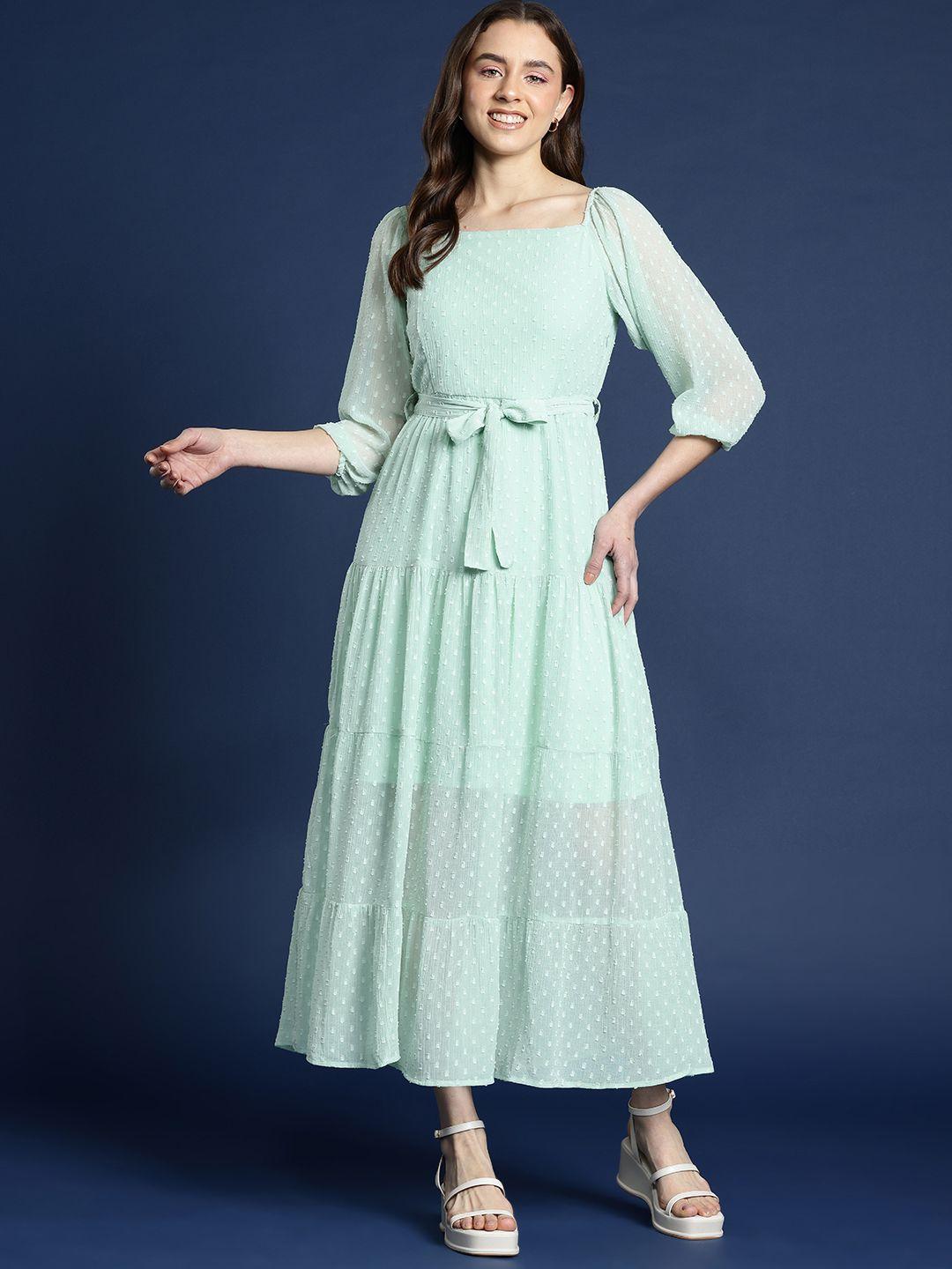 mast & harbour puff sleeves a-line maxi dress with belt