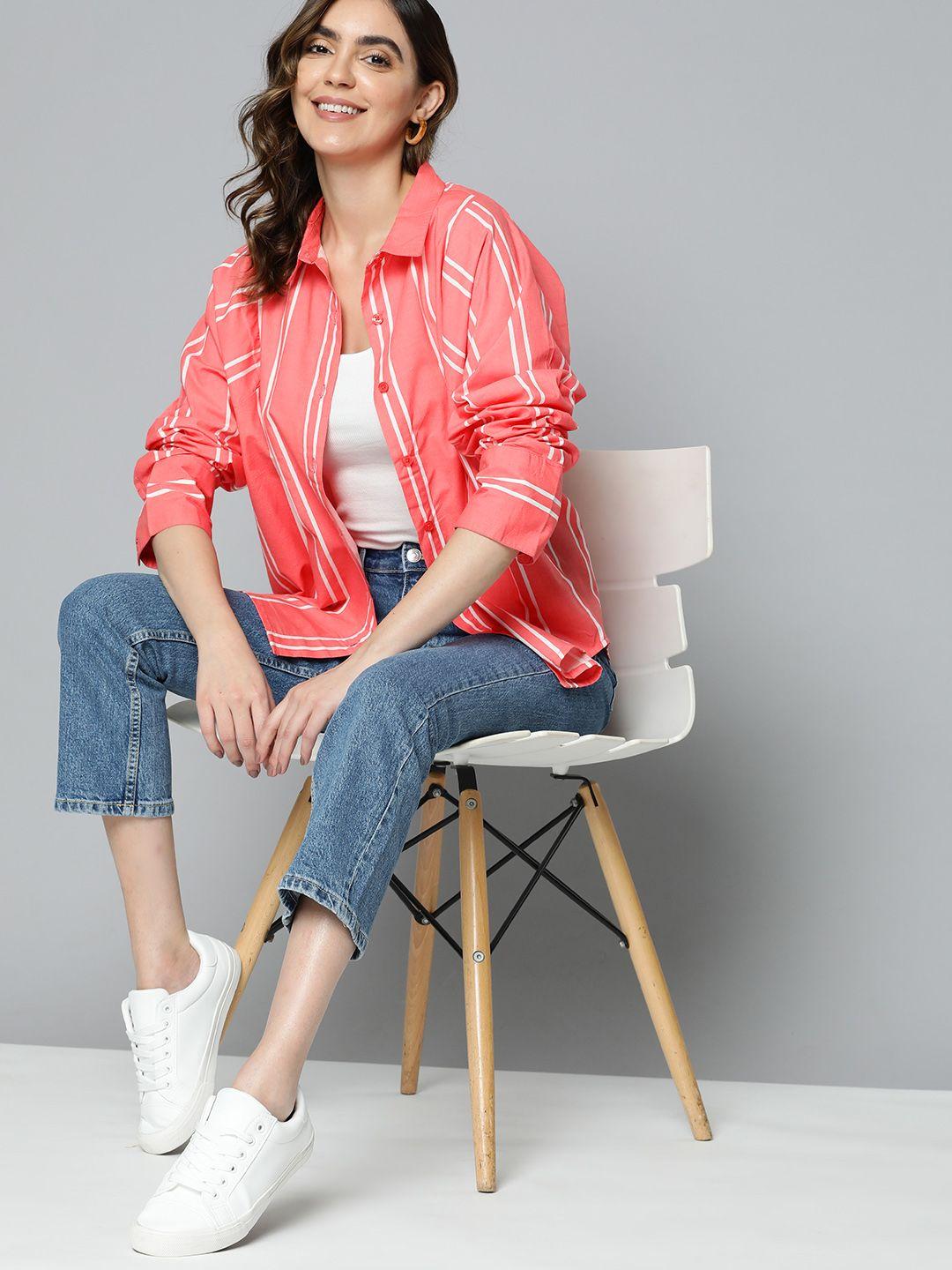 mast & harbour pure cotton oversized striped casual shirt