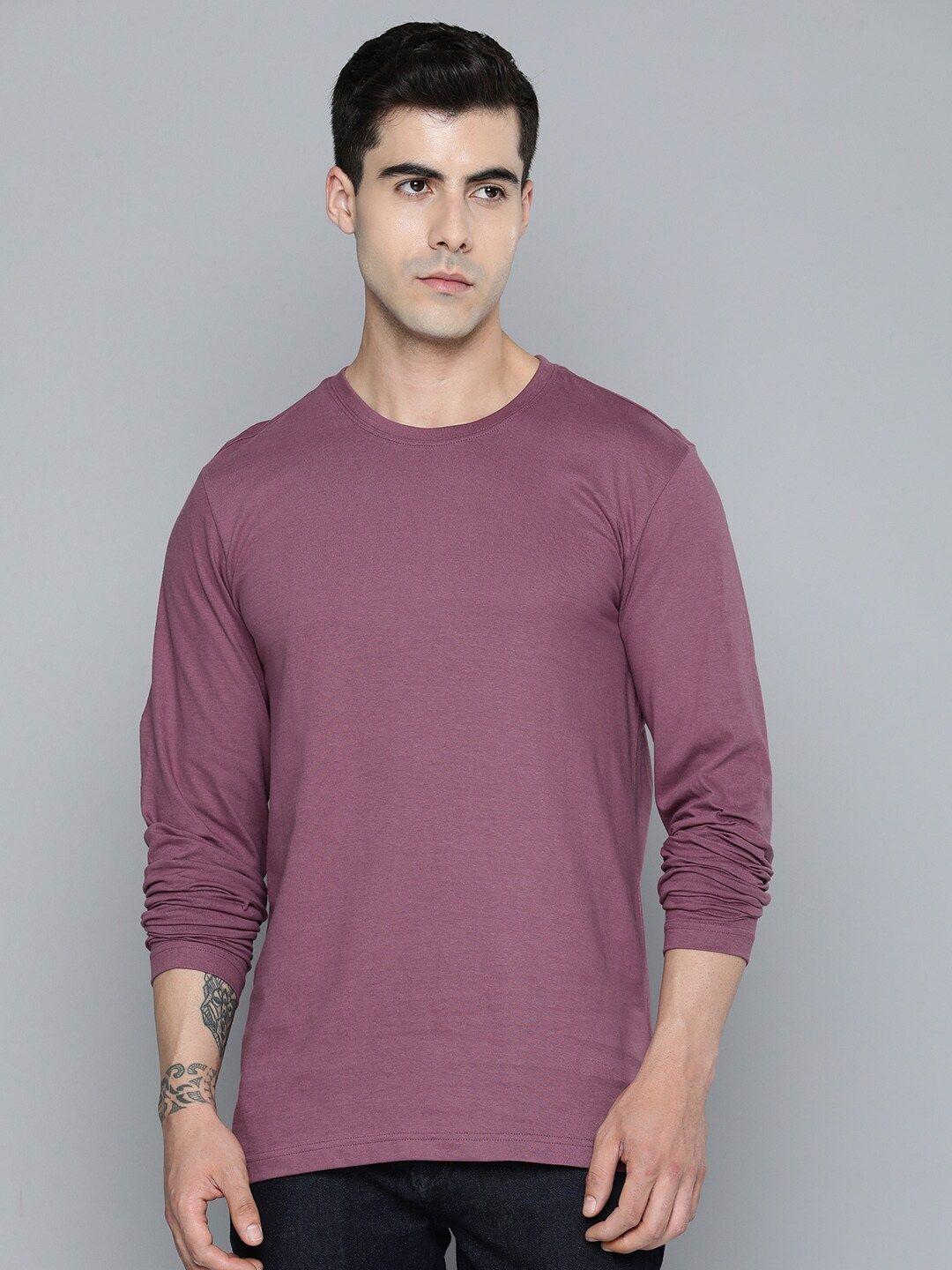 mast & harbour purple round neck long sleeve cotton t-shirt