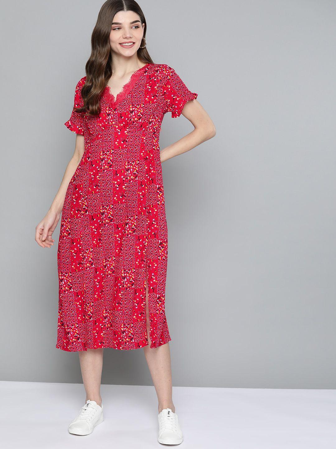 mast & harbour red & white floral a-line midi dress