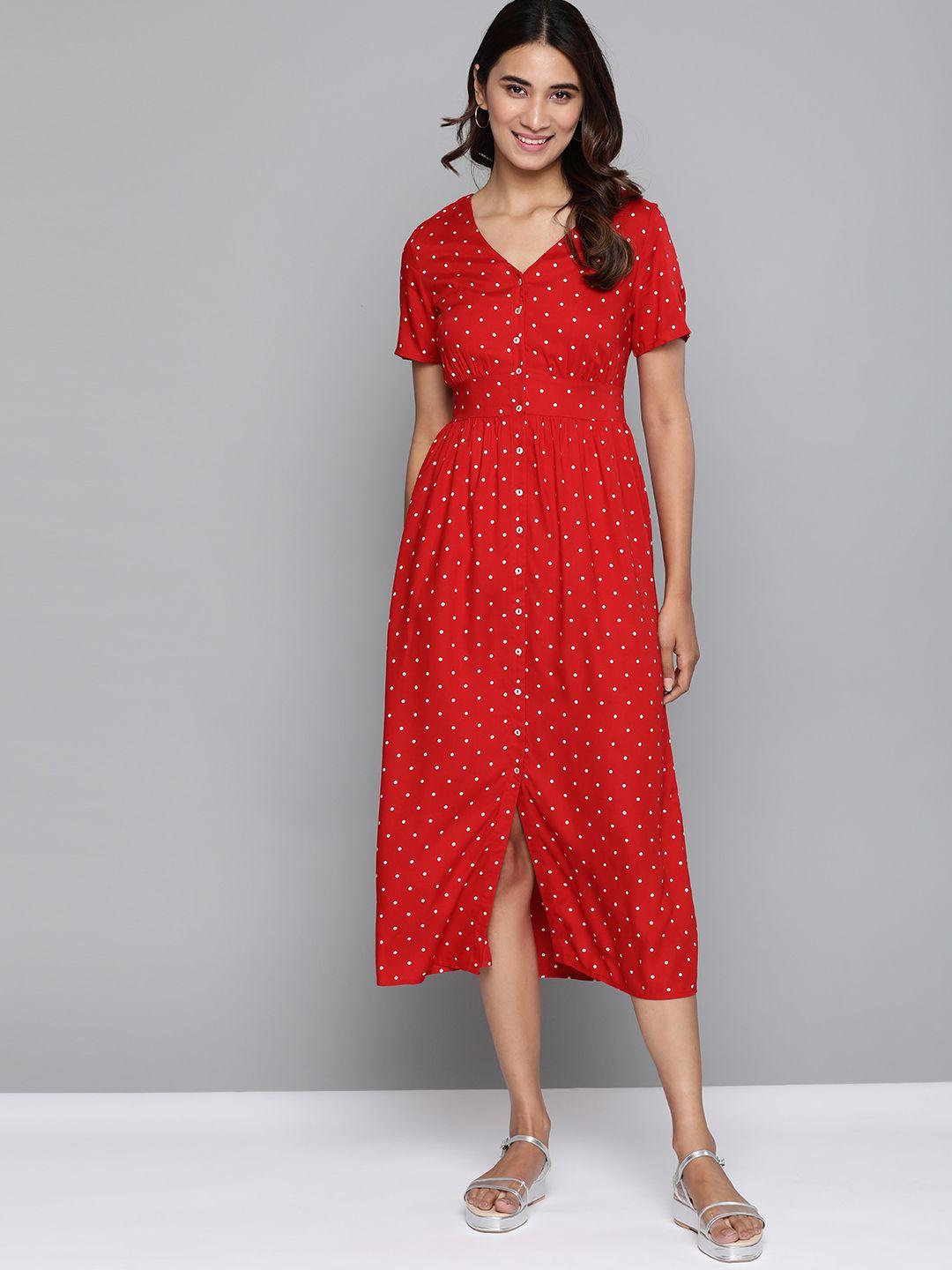 mast & harbour red & white polka dots print empire dress