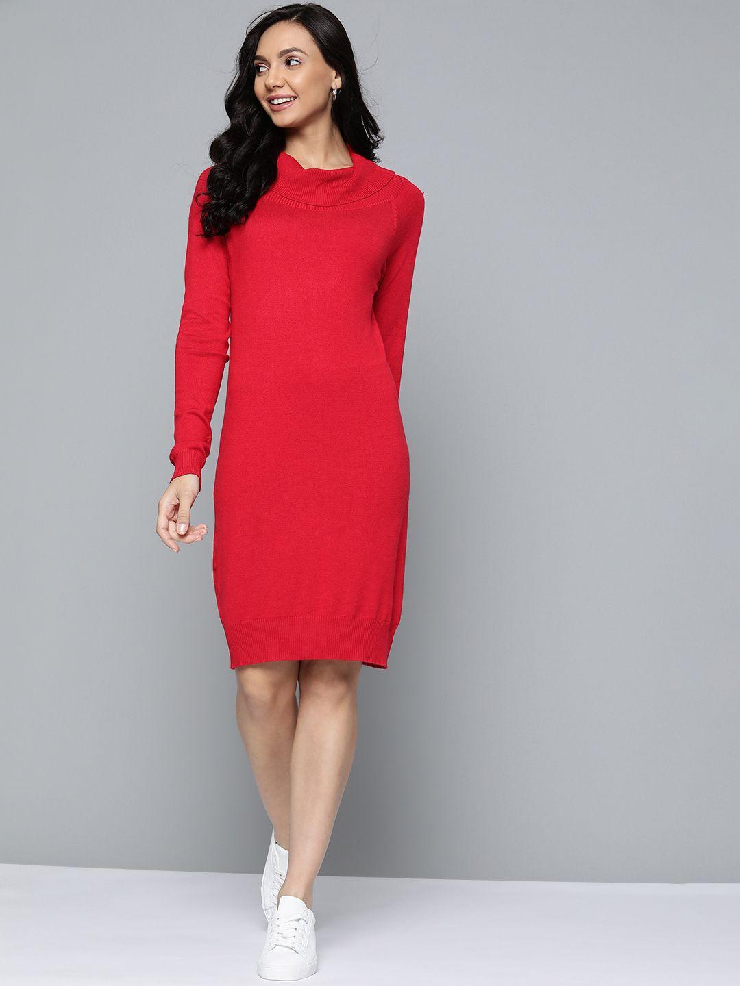 mast & harbour red cowl neck sweater dress