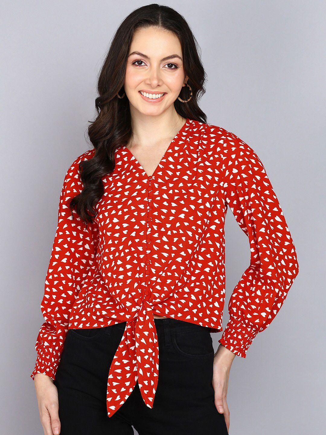 mast & harbour red geometric print crepe wrap top