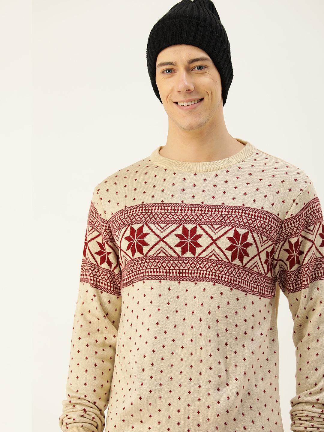 mast & harbour round neck christmas self-design acrylic pullover