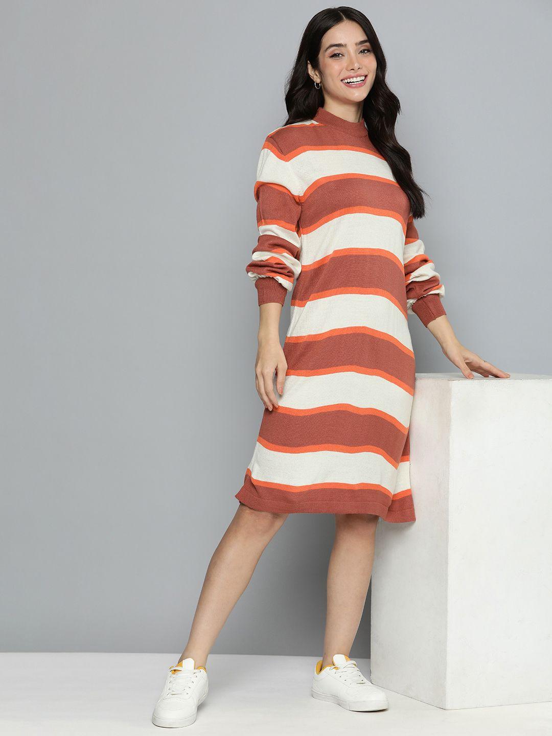 mast & harbour round neck striped sheath sweater dress