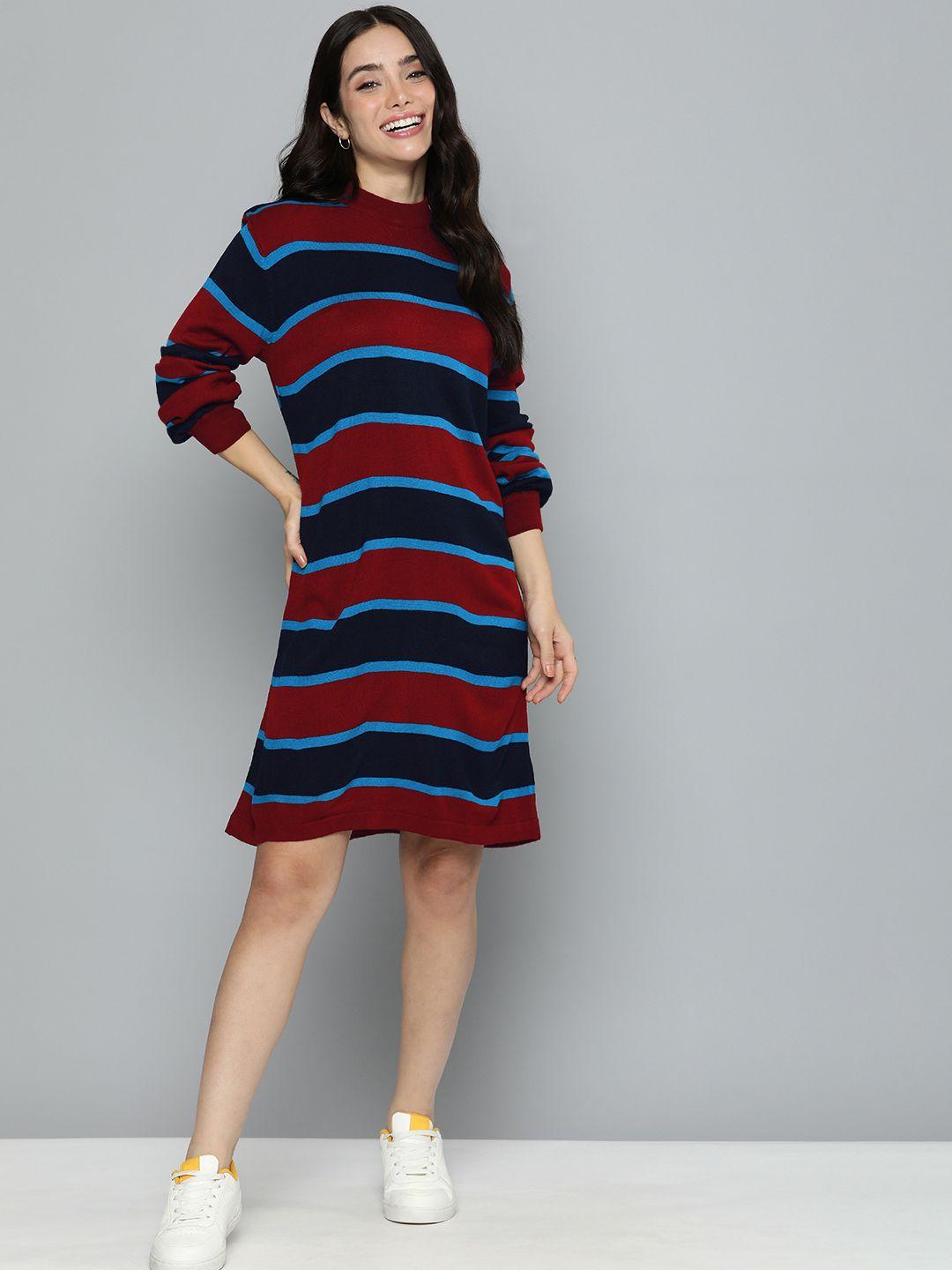 mast & harbour round neck striped sheath sweater dress