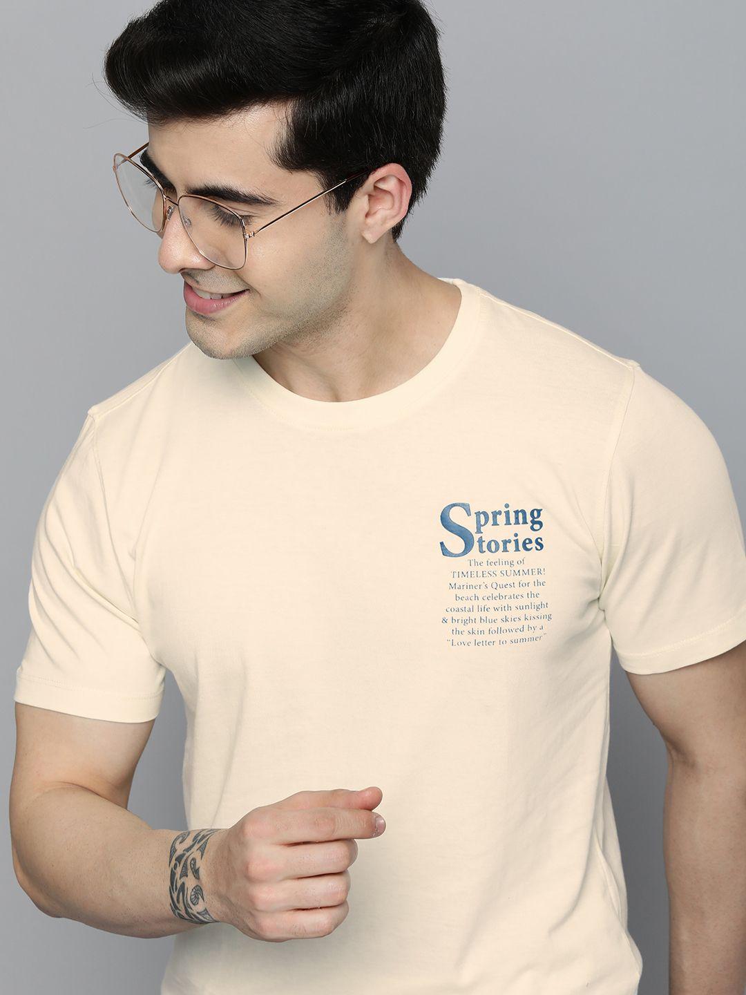 mast & harbour round neck typography placement print pure cotton t-shirt