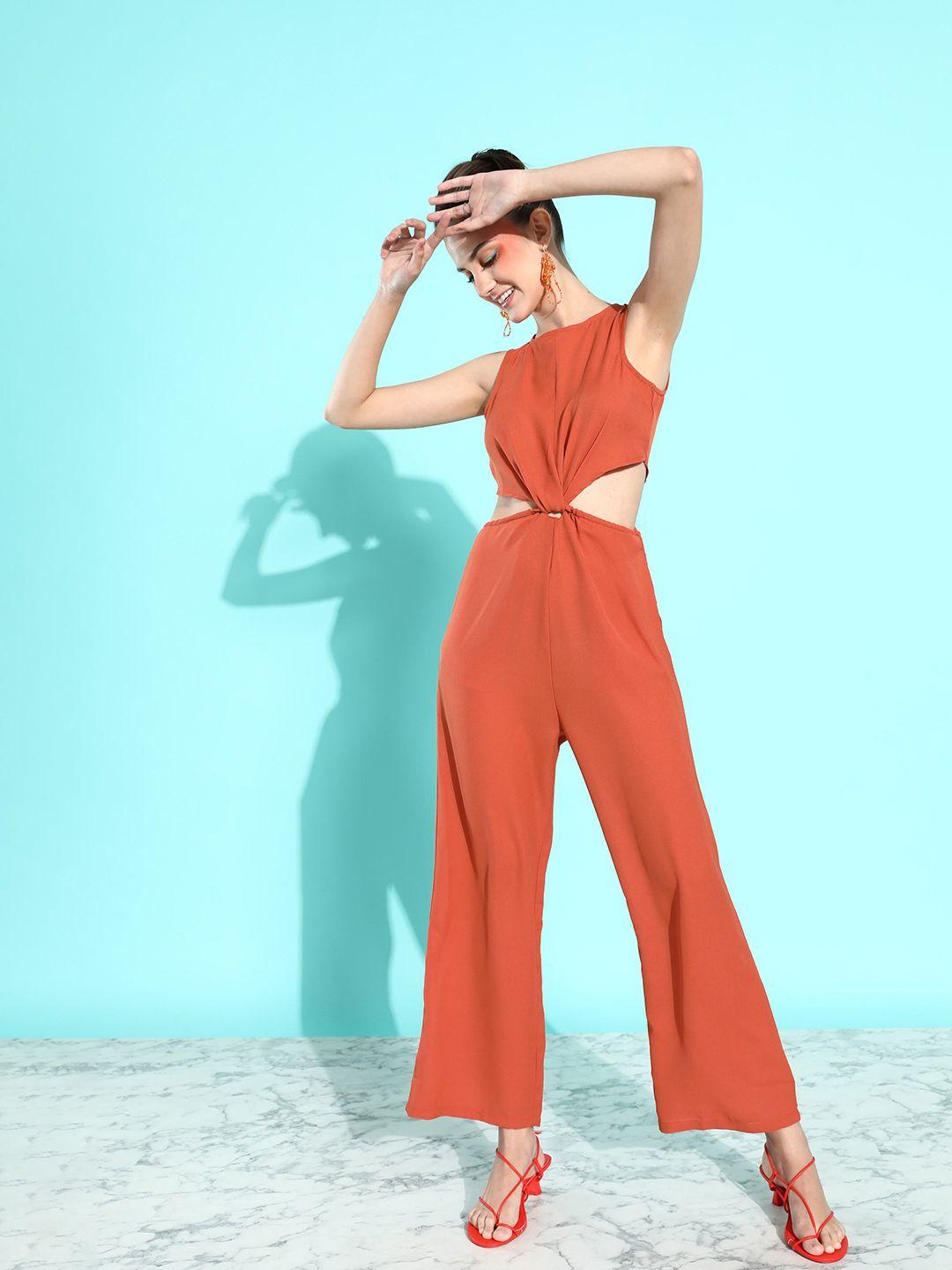 mast & harbour rust orange 90's hollaback basic twisted thoughts jumpsuit