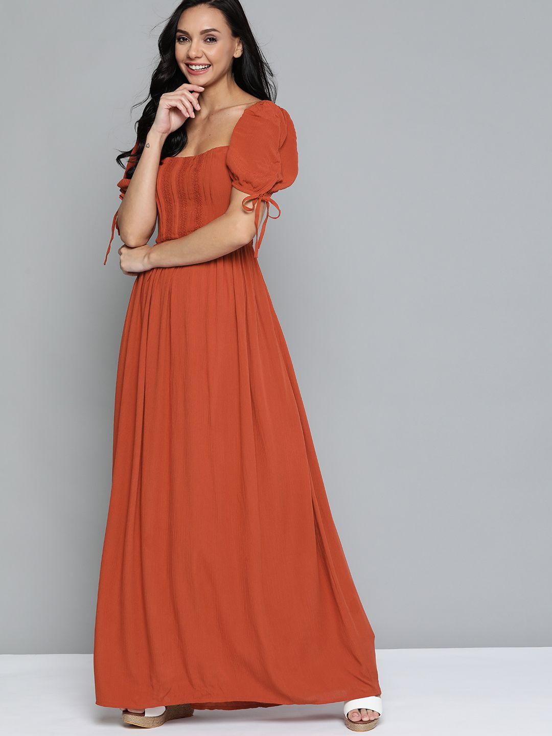 mast & harbour rust orange power shoulders maxi dress