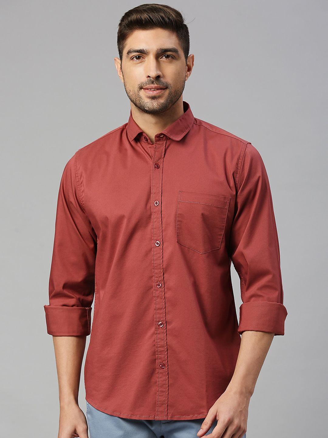 mast & harbour rust spread collar slim fit casual shirt