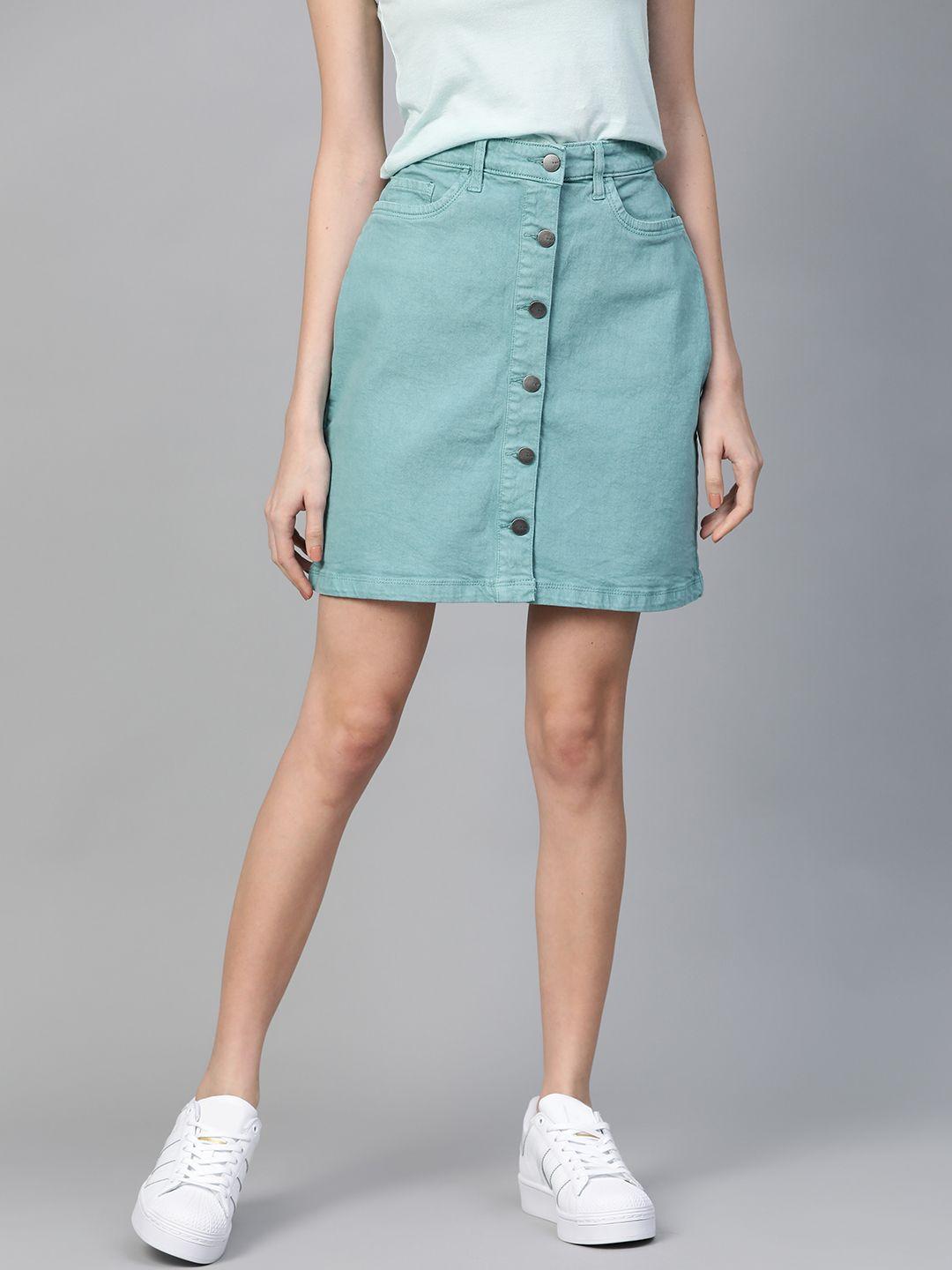 mast & harbour sea green denim straight skirt