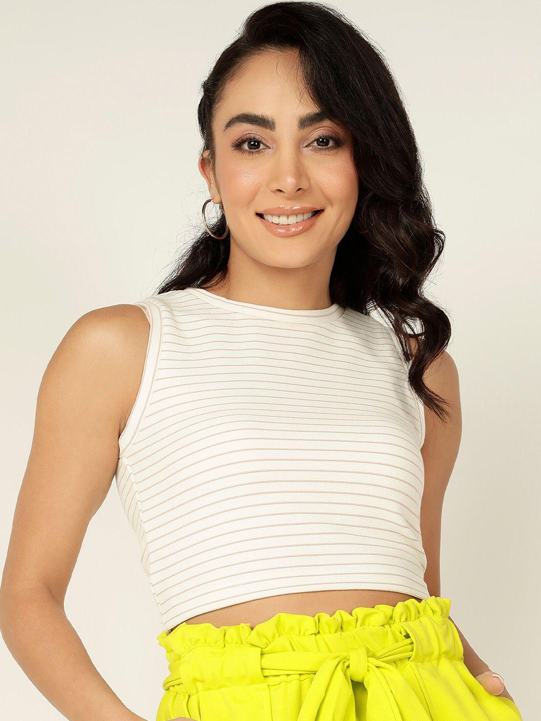 mast & harbour sleeveless striped fitted crop top