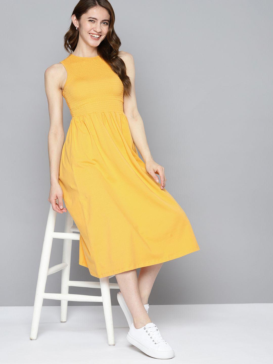 mast & harbour smocked fit & flare midi dress