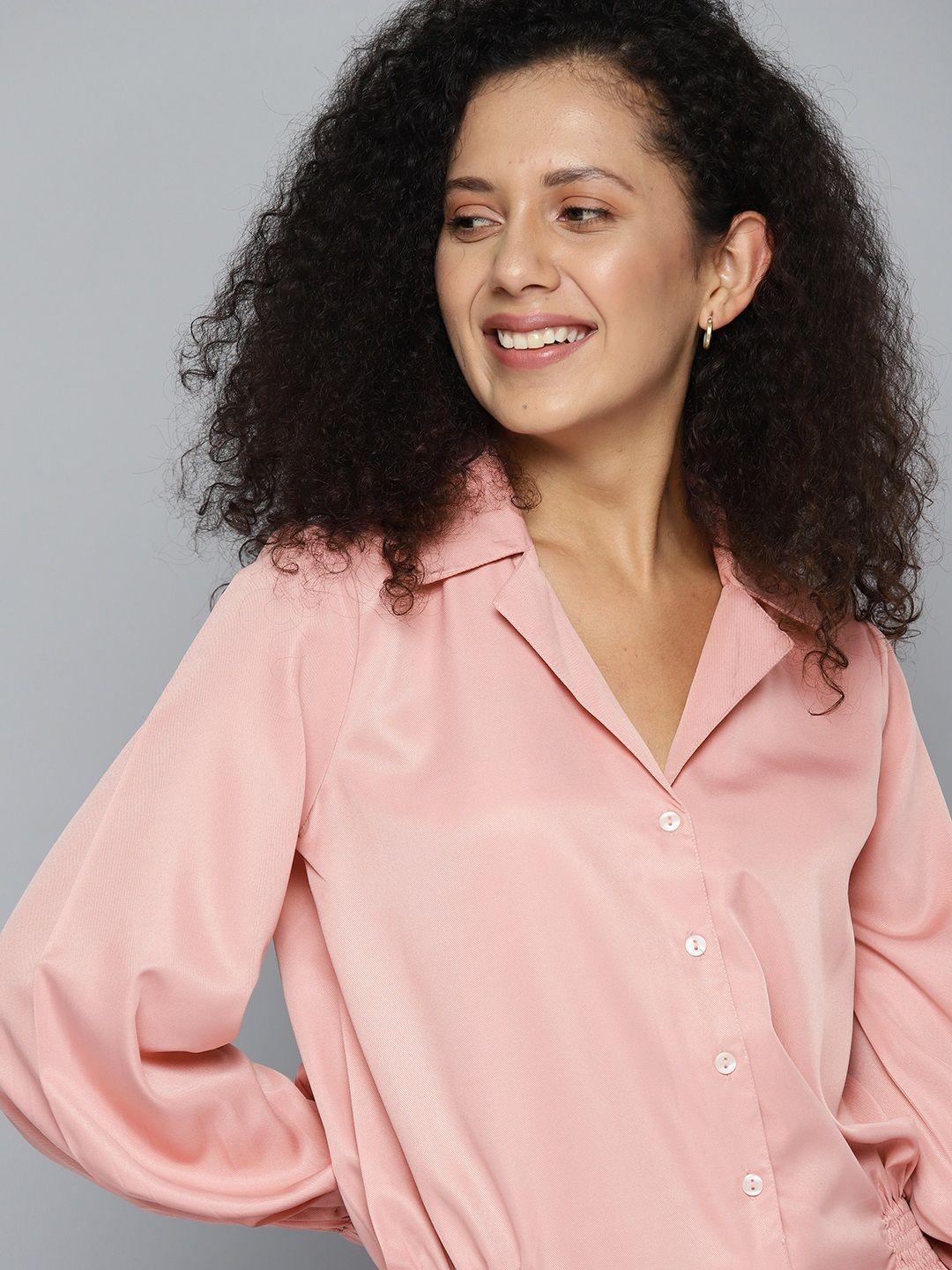 mast & harbour solid puff sleeve shirt style top