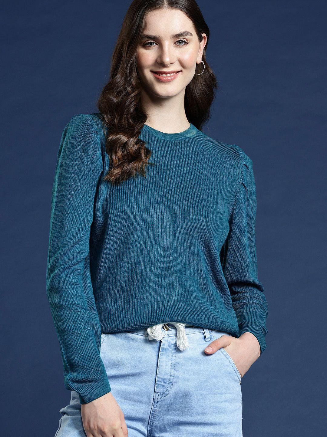 mast & harbour solid puff sleeves acrylic pullover