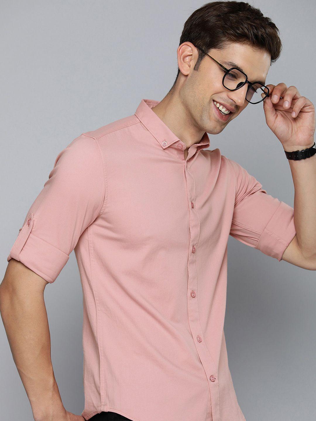 mast & harbour solid regular fit roll-up sleeves casual shirt