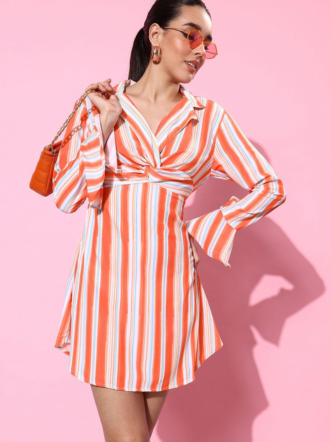 mast & harbour striped bell sleeves a-line dress