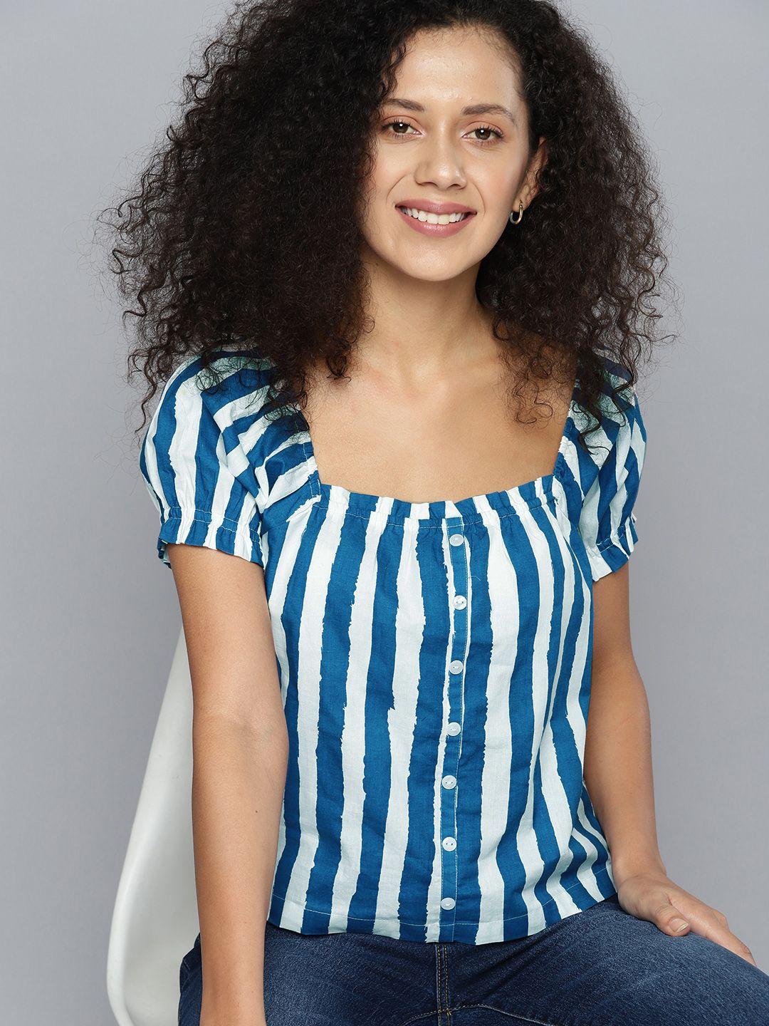 mast & harbour striped puff sleeve pure cotton top