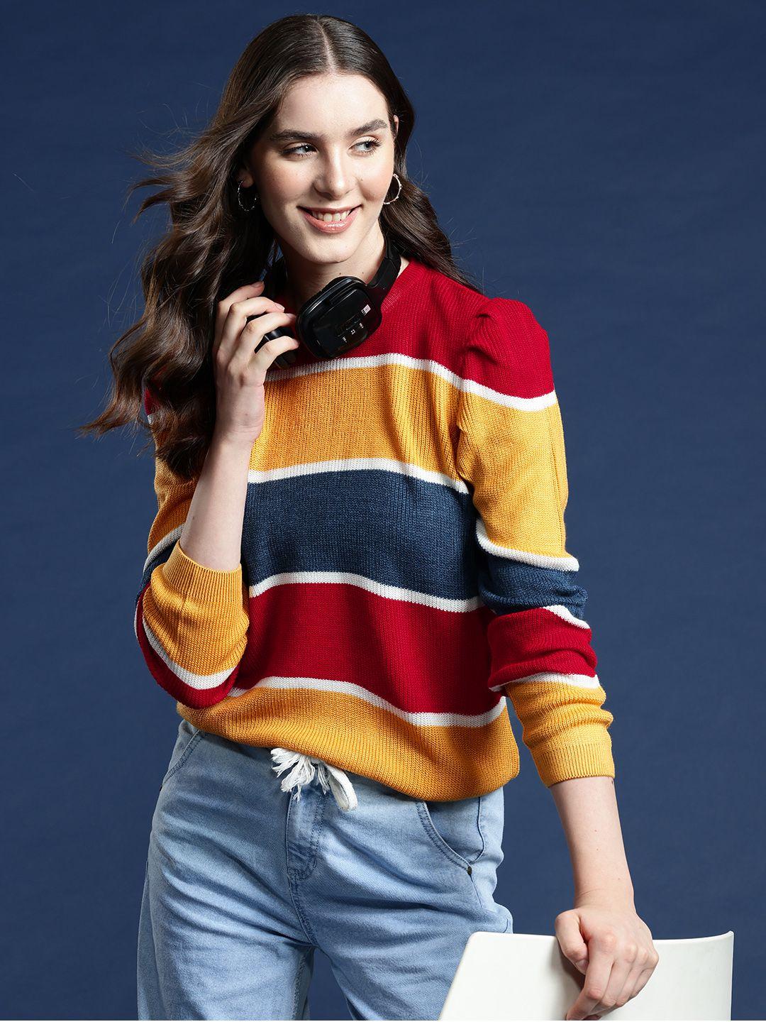 mast & harbour striped puff sleeves acrylic pullover
