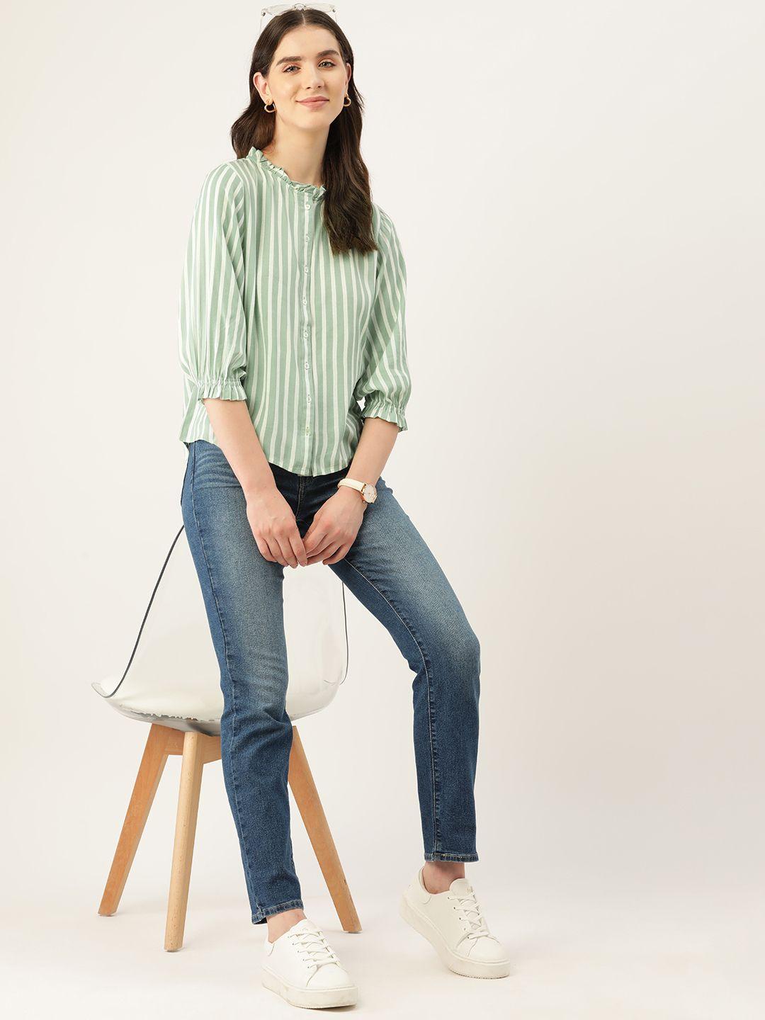 mast & harbour striped puff sleeves shirt style top