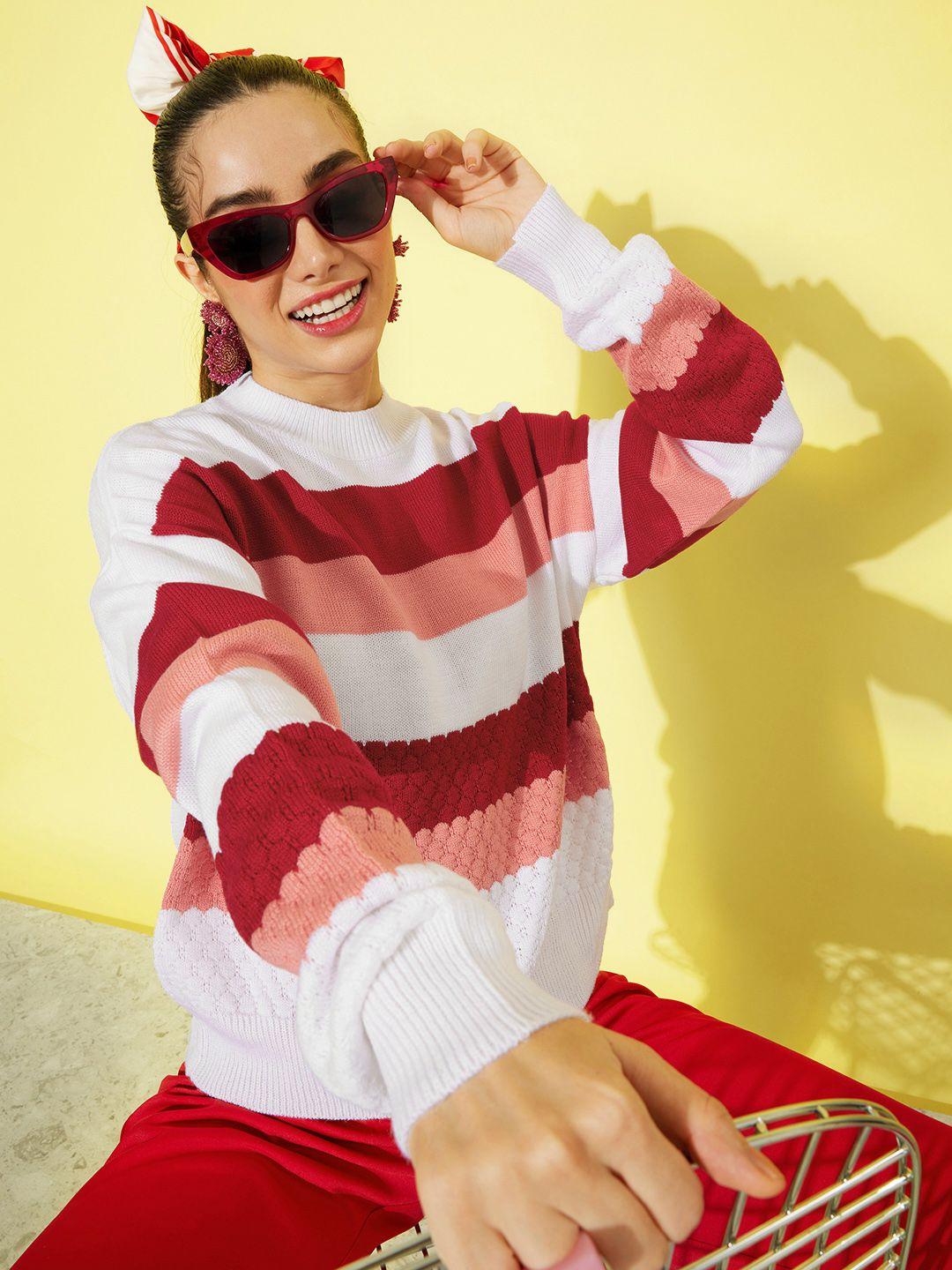 mast & harbour striped round-neck pullover sweater