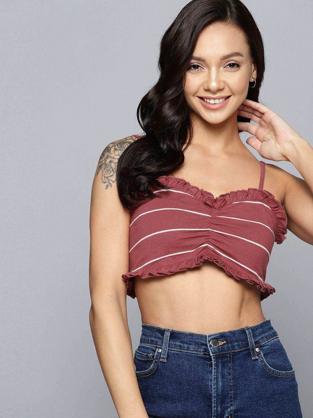 mast & harbour striped ruffles cotton bralette crop top