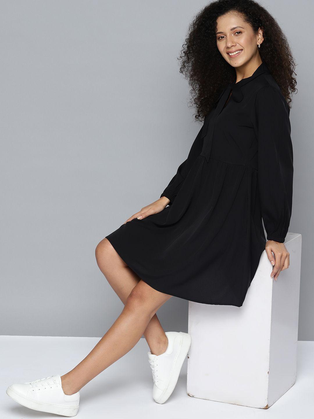 mast & harbour tie-up neck puff sleeve a-line dress