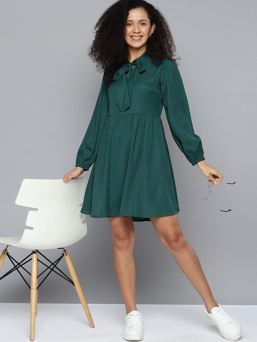 mast & harbour tie-up neck puff sleeve a-line dress