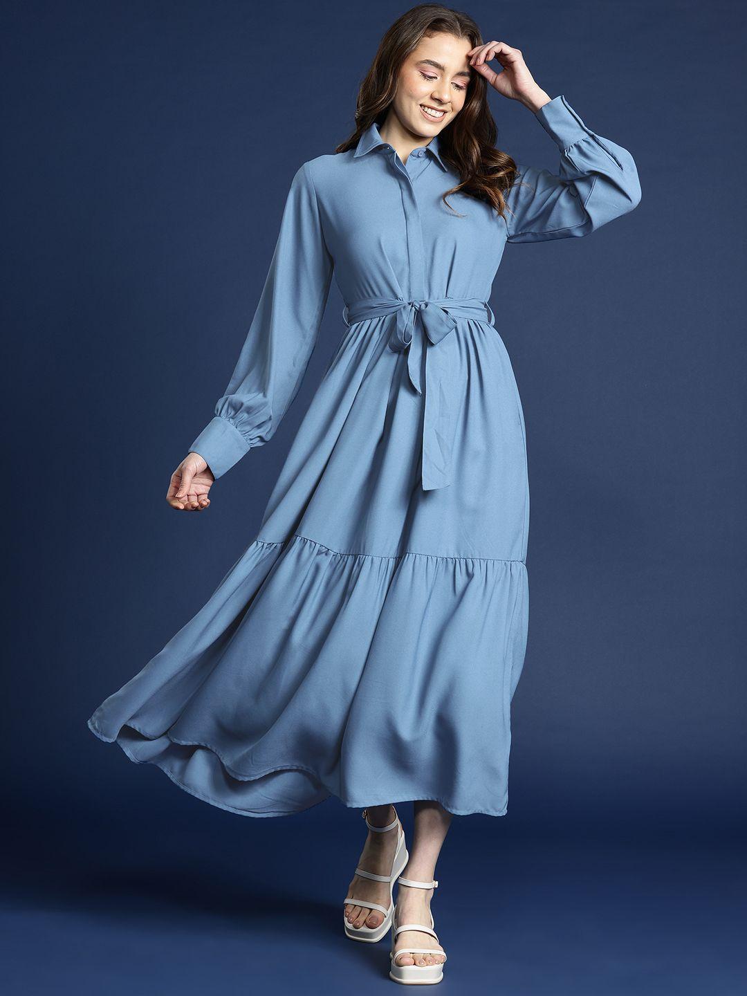 mast & harbour tiered crepe shirt maxi dress with belt