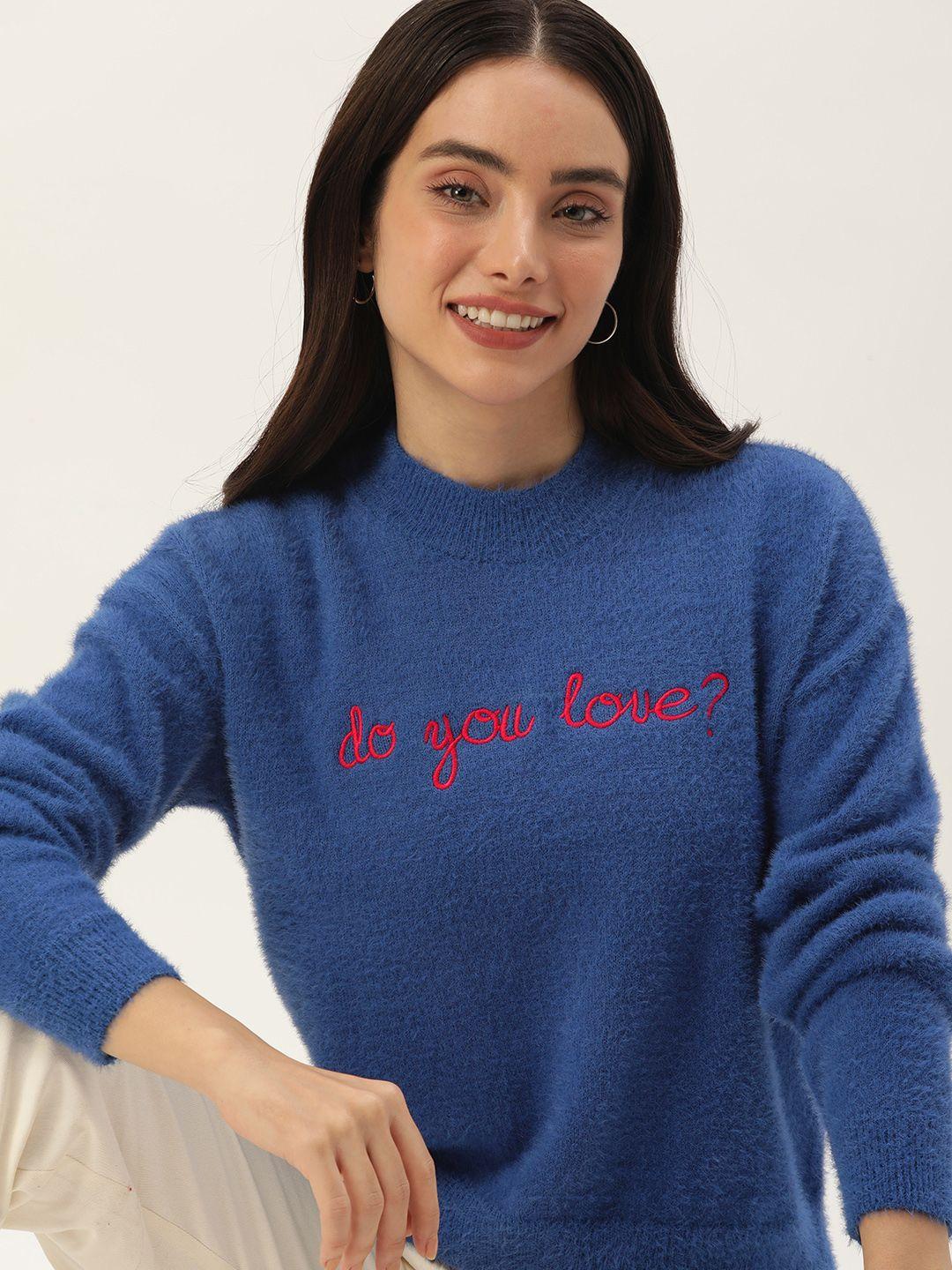 mast & harbour typography embroidered detailed pullover