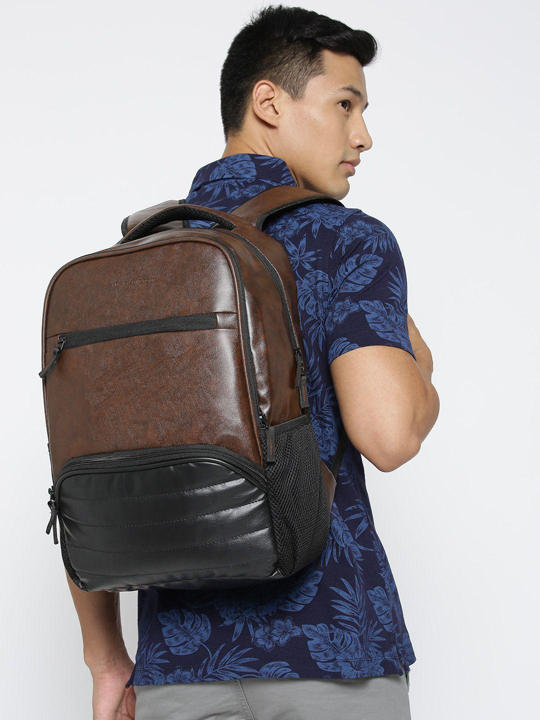 mast & harbour unisex coffee brown & black colourblocked laptop backpack