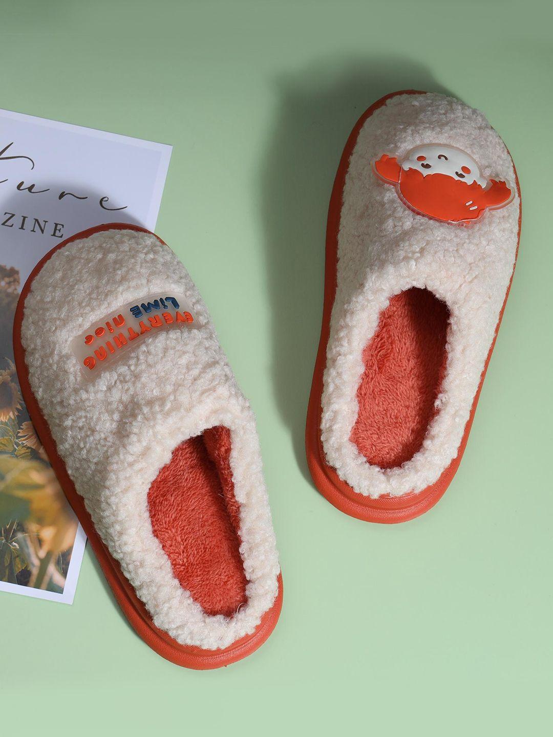 mast & harbour unisex orange-coloured self design fur room slippers