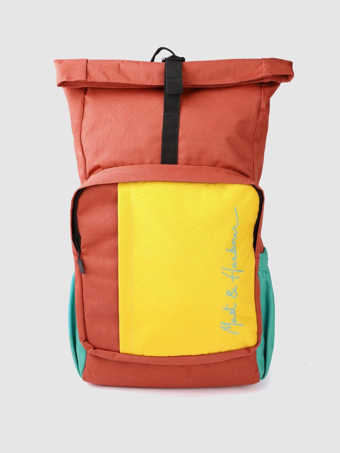 mast & harbour unisex rust orange & yellow colourblocked backpack 21.4 l