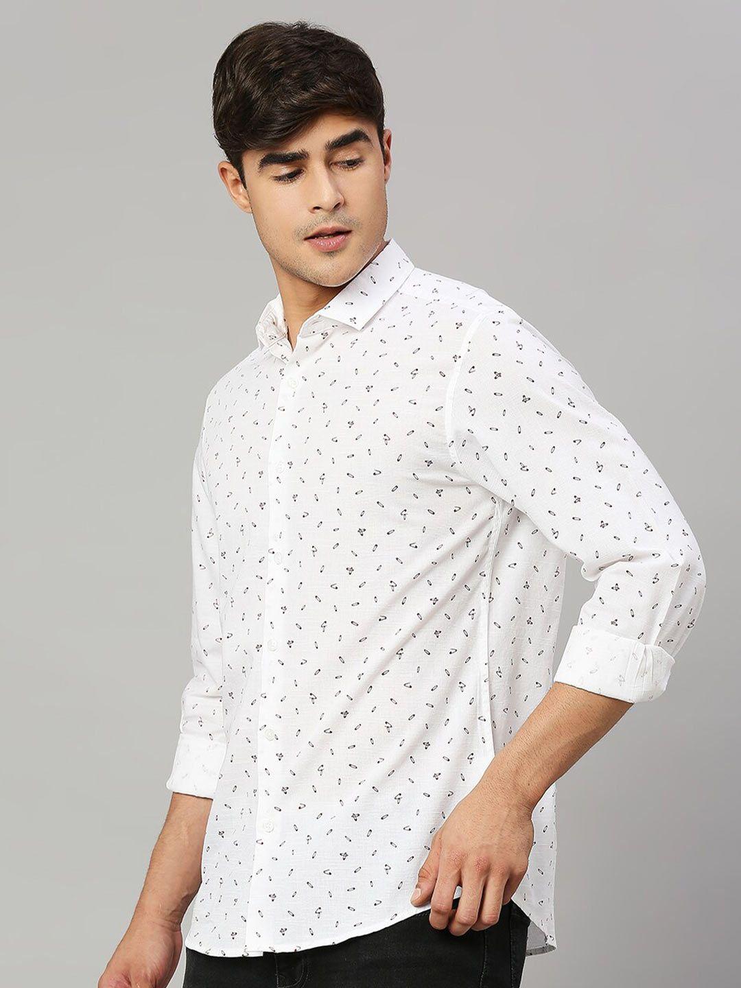 mast & harbour white classic conversational printed slim fit casual shirt